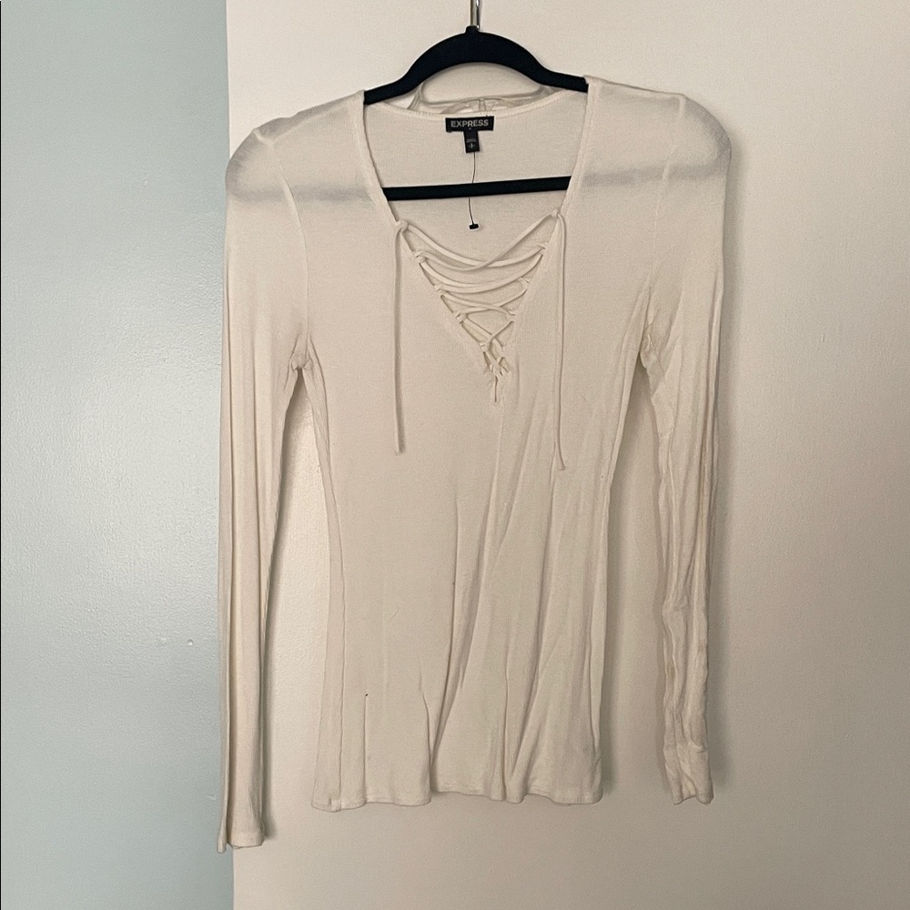 Express Ivory Lace-Up Long Sleeve Top